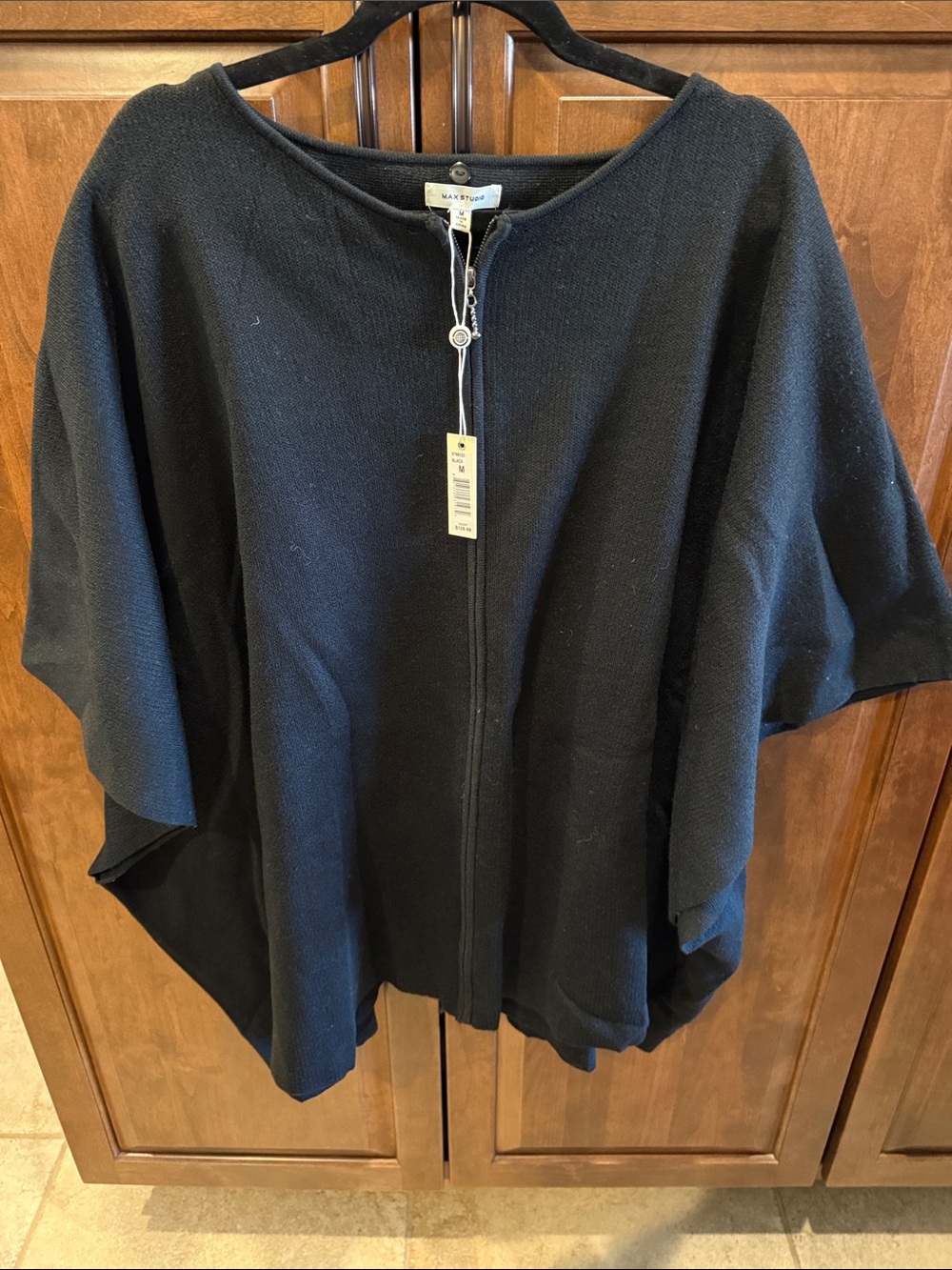Max Studio Black Zip-Front Knit Cape